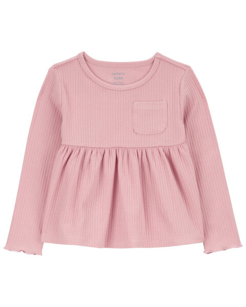 Toddler Ribbed Long-Sleeve Peplum Top 2T