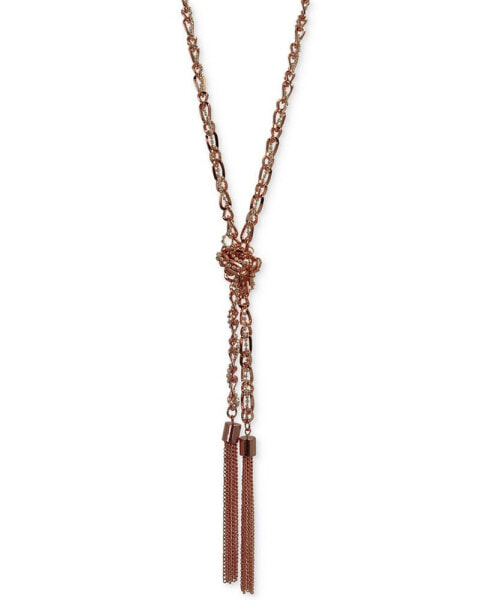 Two-Tone Long Knotted Tassel Lariat Necklace