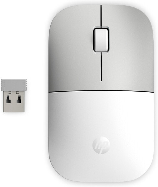 HP Z3700 Ceramic White Wireless Mouse - Ambidextrous - Optical - RF Wireless - 1200 DPI - Silver - White