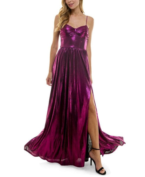 Juniors' Foil Shirred-Bandeau Gown