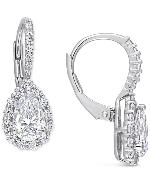 Lab-Created Moissanite Teardrop Halo Leverback Earrings (2-5/8 ct. t.w.) in Sterling Silver