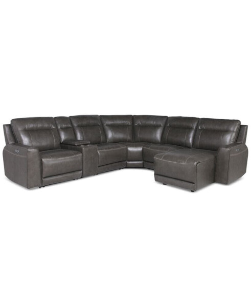 CLOSEOUT! Blairemoore 6-Pc. Leather Power Chaise Sectional with 1 USB Console and 1 Power Recliner, Created for Macy's
