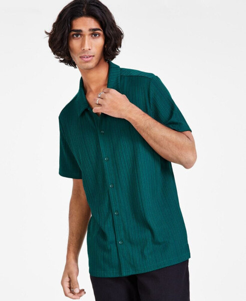 Men's Rib Knit Button-Up Short-Sleeve Shirt, Created for Macy's