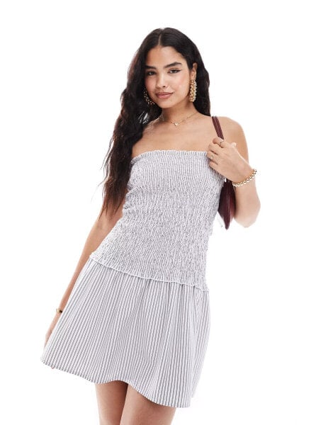 ASOS DESIGN drop waist shirred bandeau mini dress in stripe