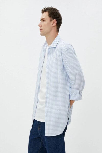 Рубашка классическая Koton Slim Fit с длинным рукавом из хлопкового нон-айронным узором Kareli