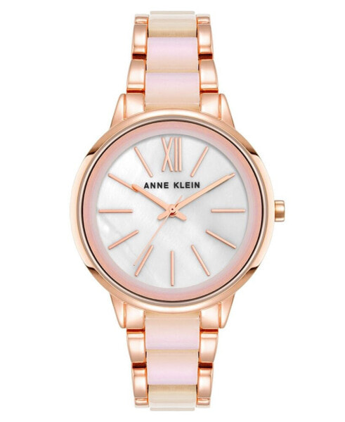 Women's Quartz Rose Gold-Tone Alloy and Iridescent Acetate Link Watch, 37mm