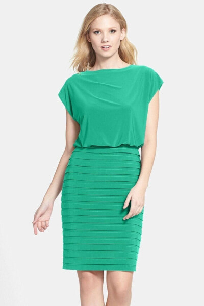 Коктейльное платье женское Adrianna Papell Blouson Shutter Pleat Jersey Green Jad размер 8