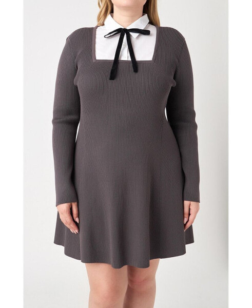 Plus Size Mixed Media Fit and Flare Sweater Dress