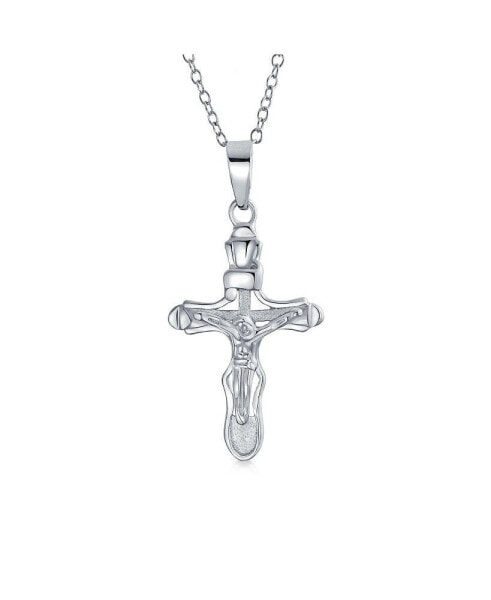 Christian Catholic Religious Jewelry Jesus Crucifix Cross Necklace Pendant For Women For Sterling Silver Matte Finish 1 Inch