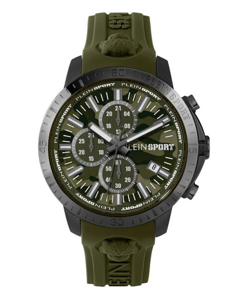 Часы наручные мужские Plein Sport Chronograph Date Quartz Plein Gain с силиконовым ремешком зеленого цвета 43 мм