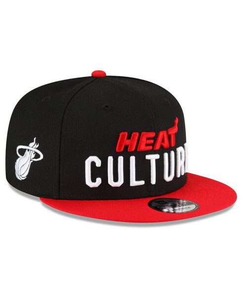 Бейсболка New Era мужская черная, красная Miami Heat 2023/24 City Edition 9FIFTY Snapback