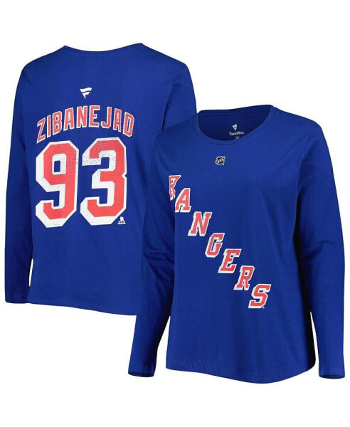 Women's Mika Zibanejad Blue New York Rangers Plus Size Name and Number Long Sleeve T-shirt