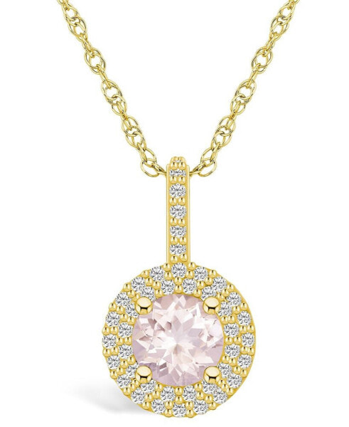 Morganite (1-1/4 Ct. T.W.) and Diamond (3/8 Ct. T.W.) Halo Pendant Necklace in 14K Yellow Gold