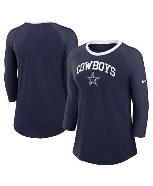 Women's Navy Dallas Cowboys Raglan 3/4 Sleeve T-Shirt