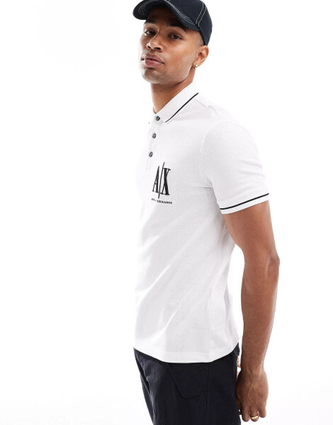 Armani Exchange chest logo polo in white with contrast tipping