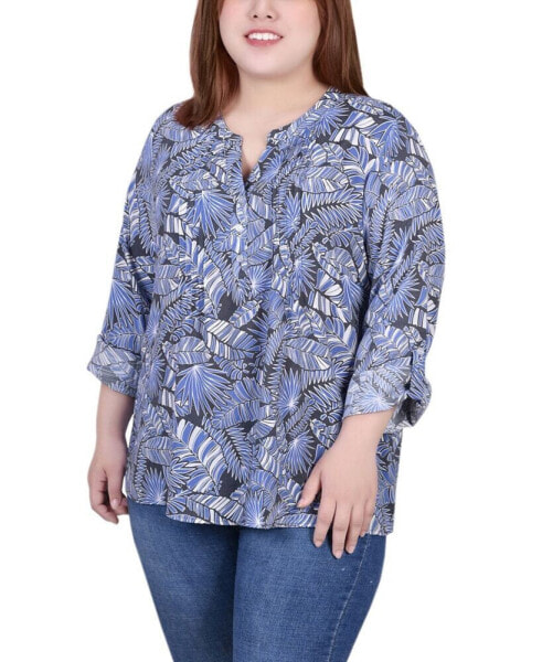 Plus Size 3/4 Roll Tab Sleeve Blouse Top