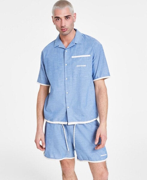 Men's Regular-Fit Button-Down Drawstring Camp Shirt