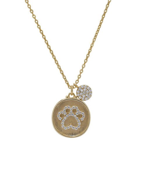 14K Gold Plated Cubic Zirconia Dog Paw Disk Pendant Necklace