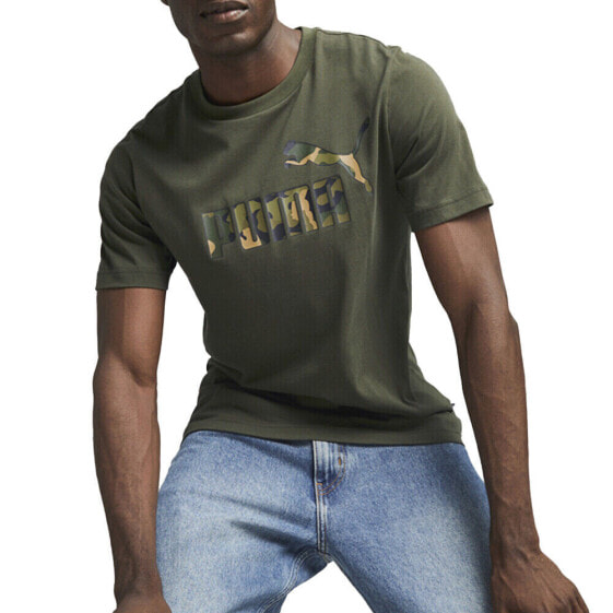 Puma Essential Camo Graphic Crew Neck Short Sleeve T-Shirt Mens Green Casual Top