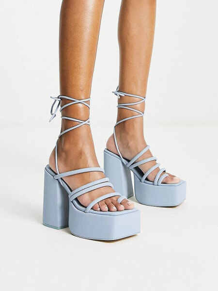 Daisy Street platform heeled sandals in baby blue