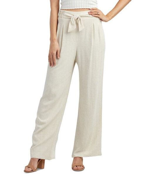 Juniors' Tie-Waist Mid Rise Wide Leg Pants