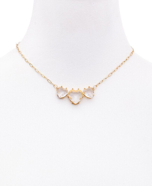 Triple Heart-Shape Stone Statement Necklace, 16" + 2" extender