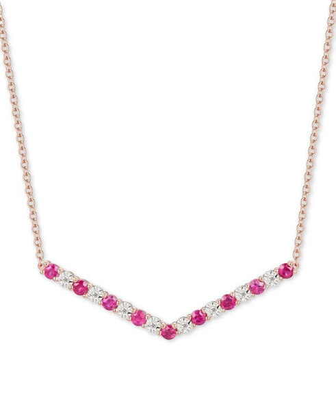 Macy's ruby (5/8 ct. t.w.) & Diamond (1/20 ct. t.w.) Chevron 16" Statement Necklace in 14k Rose Gold-Plated Sterling Silver
