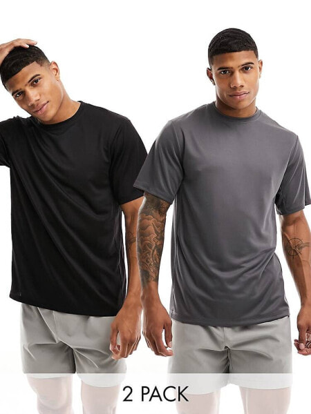 ASOS 4505 Icon training t-shirt 2 pack with quick dry in black and grey