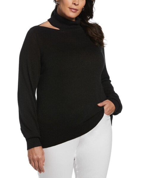Plus Size Rib Trim Long Sleeve Cut Out Sweater