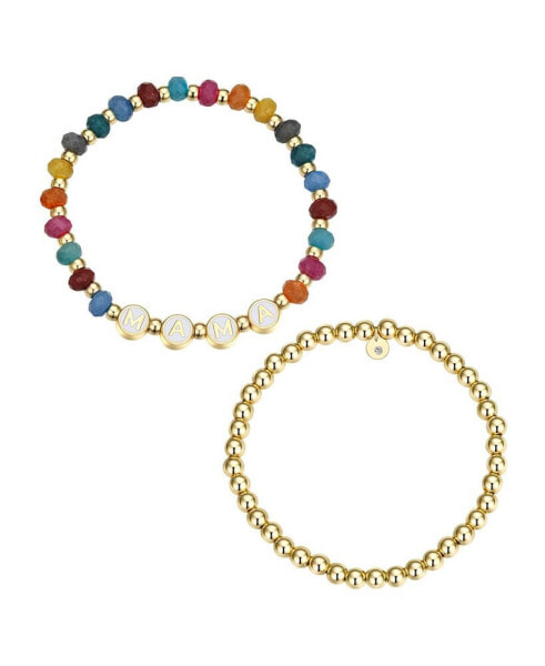 Multi Color Quartz Mama Stone and Beaded Stretch Bracelet Set