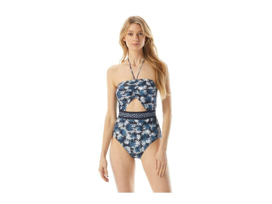 Michael Kors Palm Mix Bandeau Cutout One-Piece New Navy Size 10