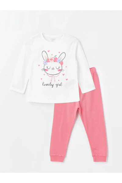 LCW baby Bisiklet Yaka Baskılı Kız Bebek Pijama Takım