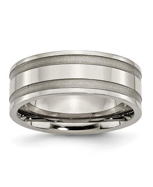 Titanium Brushed and Polished Grooved Wedding Band Ring