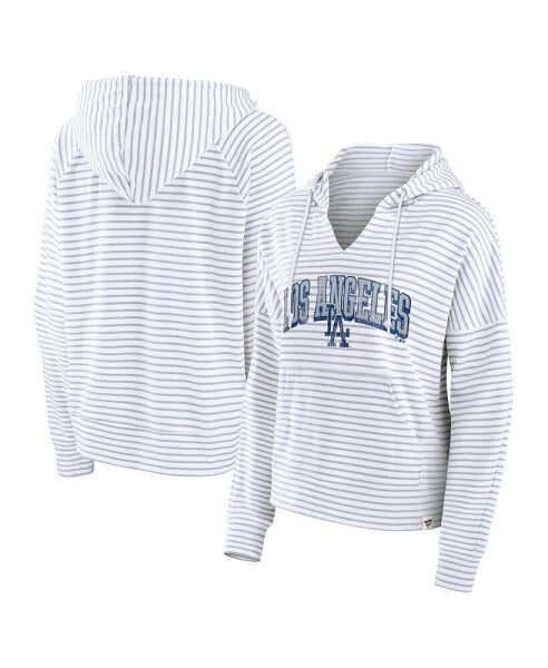 Women's Los Angeles Dodgers Striped Fundamentals Notch Neck Pullover Hoodie