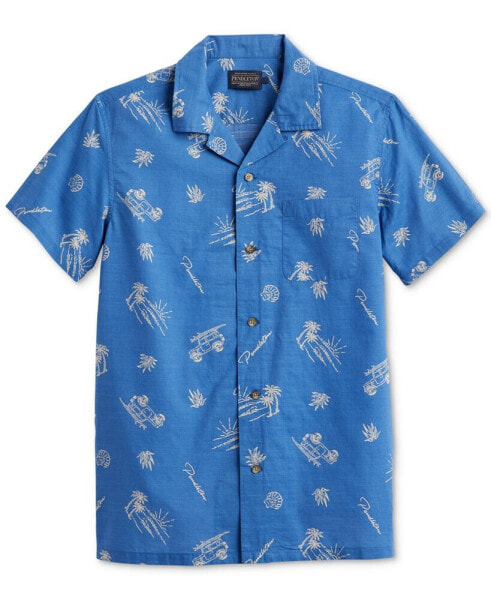 Men's Aloha Island Print Short Sleeve Button-Front Shirt