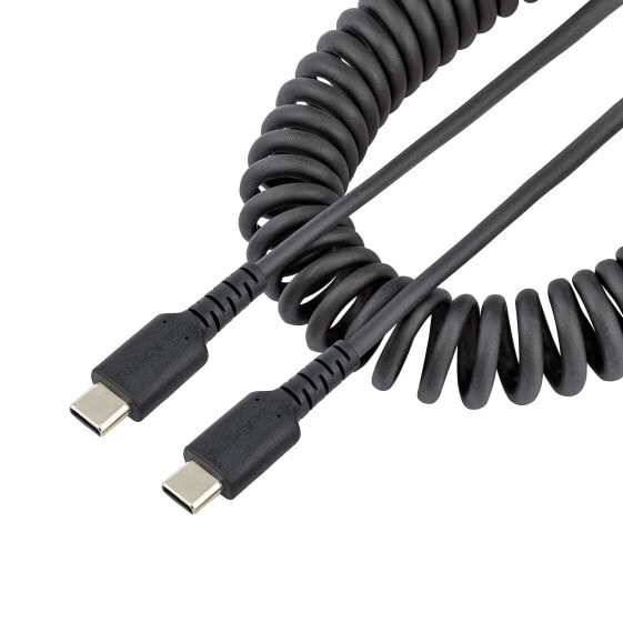 StarTech.com 20in (50cm) USB C Charging Cable - Coiled Heavy Duty Fast Charge & Sync USB-C Cable - USB 2.0 Type-C Cable - Rugged Aramid Fiber - Durable Male to Male USB Cable - Black - 0.5 m - USB C - USB C - USB 2.0 - 480 Mbit/s - Black