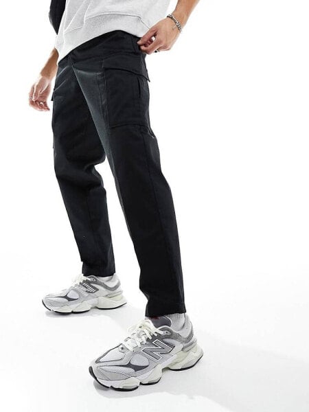 Jack & Jones tapered smart cargo trouser with front pleat in black