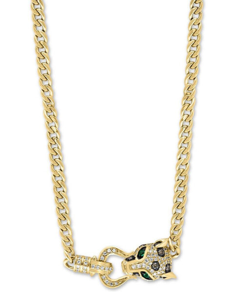 EFFY® Multicolor Diamond (x ct. t.w.) & Emerald (1/20 ct. t.w.) Panther Head 17" Statement Necklace