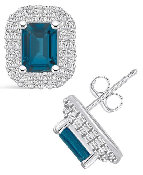 London Topaz (2-5/8 ct. t.w.) and Diamond (3/4 ct. t.w.) Halo Stud Earrings in 14K White Gold