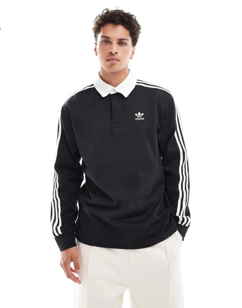 adidas Originals – Rugby-Poloshirt in Schwarz