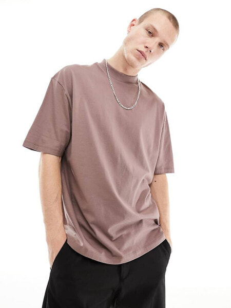 ASOS DESIGN oversized turtle neck t-shirt in brown