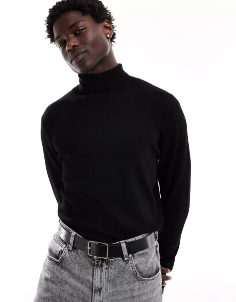 River Island slim roll neck jumper in black