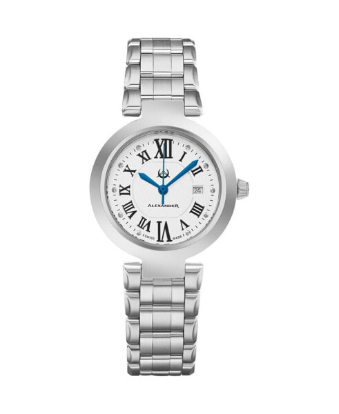 Alexander Watch A203B-01, Ladies Quartz Date Watch with Stainless Steel Case on Stainless Steel Bracelet