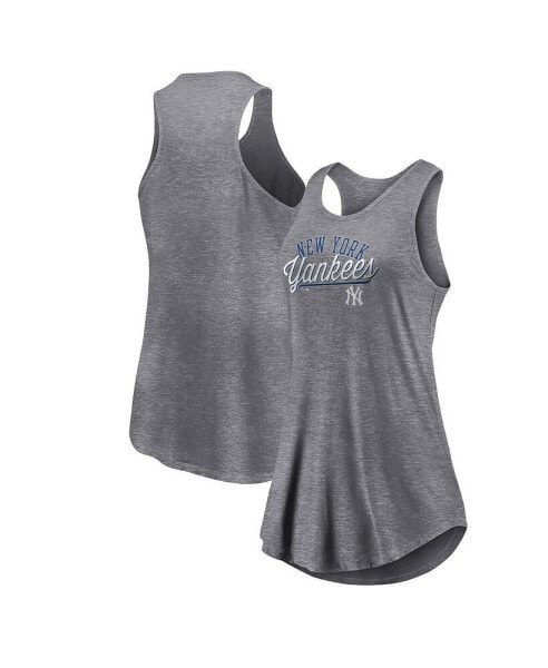 Women's Heather Gray New York Yankees Simplicity Swing Racerback Scoop Neck Tank Top