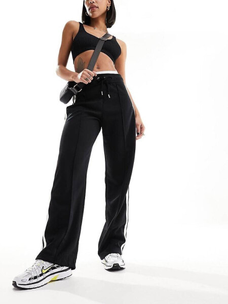 River Island wide leg side stripe jogger in black