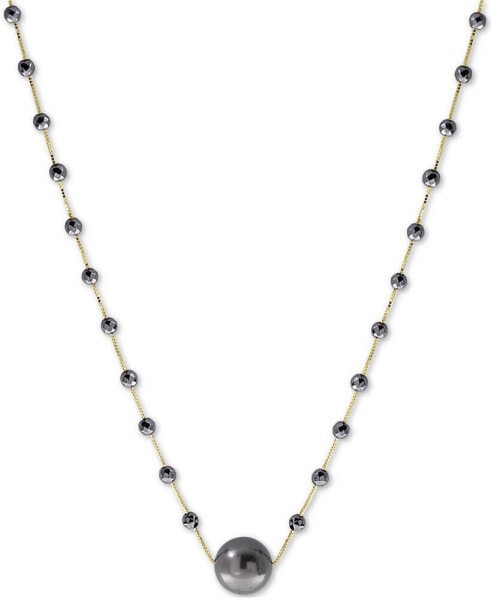 EFFY Collection eFFY® Cultured Tahitian Pearl (10mm) & Hematite Bead 18" Statement Necklace in 14k Gold