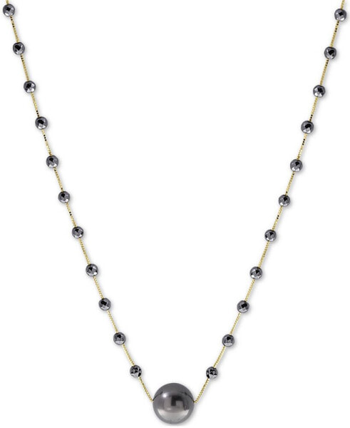 EFFY® Cultured Tahitian Pearl (10mm) & Hematite Bead 18" Statement Necklace in 14k Gold