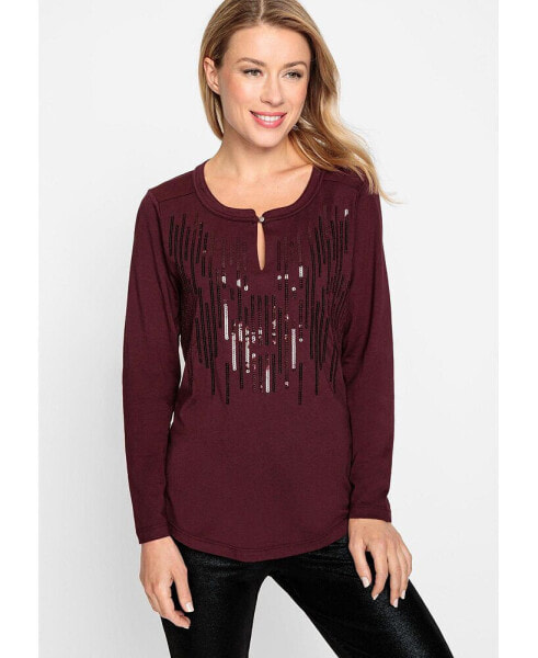 Women's Cotton Blend Long Sleeve Sequin T-Shirt