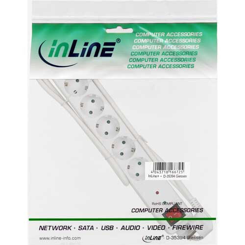 Удлинитель InLine Socket strip CEE 7/3 - 6-way - overvoltage protection - switch - white