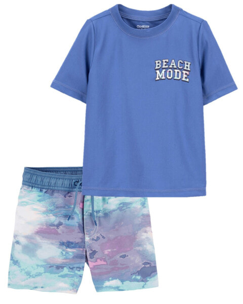 Toddler Beach Mode Rashguard & Tie-Dye Swim Trunks Set 2T